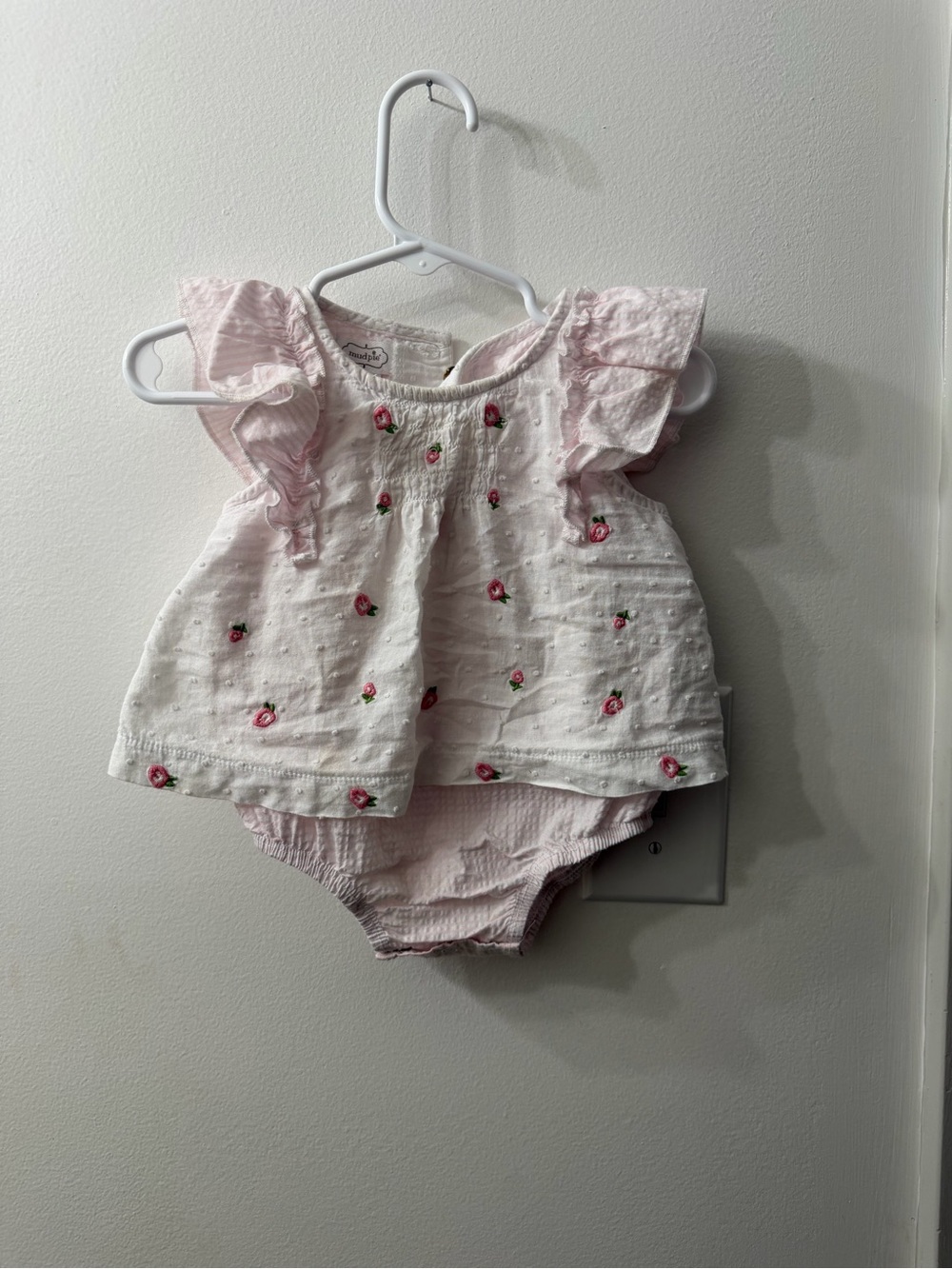 Mud Pie Pink & White Floral Cotton One-Piece with Ruffle Sleeves